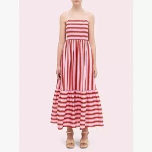 Kate Spade Pink Cotton Spaghetti Strap Calais Stripe Smocked Flowy Maxi Dress XS